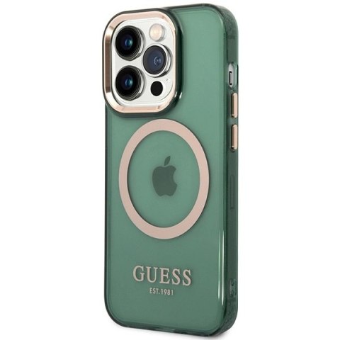 Etui Guess Gold Outline Translucent MagSafe na iPhone 14 Pro Max - zielone