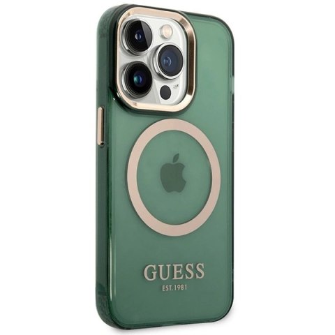 Etui Guess Gold Outline Translucent MagSafe na iPhone 14 Pro Max - zielone