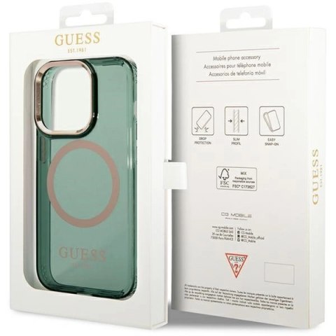 Etui Guess Gold Outline Translucent MagSafe na iPhone 14 Pro Max - zielone