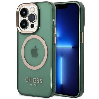 Etui Guess Gold Outline Translucent MagSafe na iPhone 14 Pro - zielone
