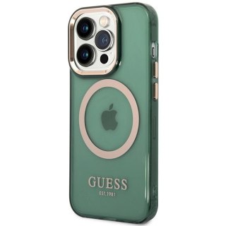 Etui Guess Gold Outline Translucent MagSafe na iPhone 14 Pro - zielone