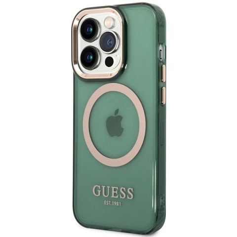 Etui Guess Gold Outline Translucent MagSafe na iPhone 14 Pro - zielone