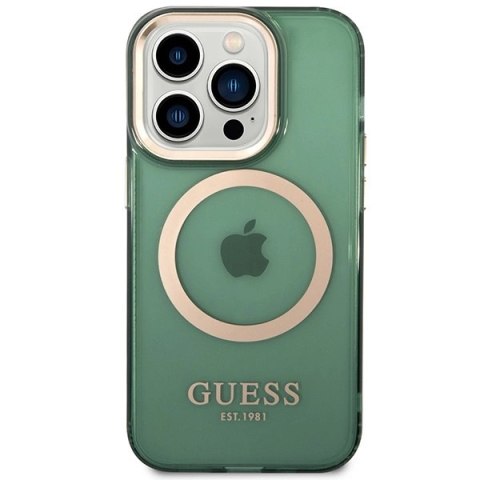 Etui Guess Gold Outline Translucent MagSafe na iPhone 14 Pro - zielone