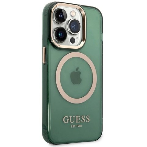 Etui Guess Gold Outline Translucent MagSafe na iPhone 14 Pro - zielone