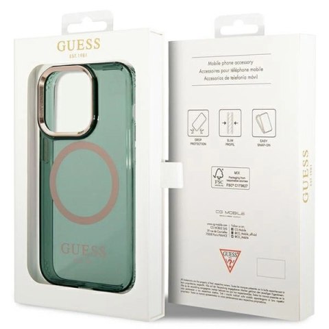 Etui Guess Gold Outline Translucent MagSafe na iPhone 14 Pro - zielone