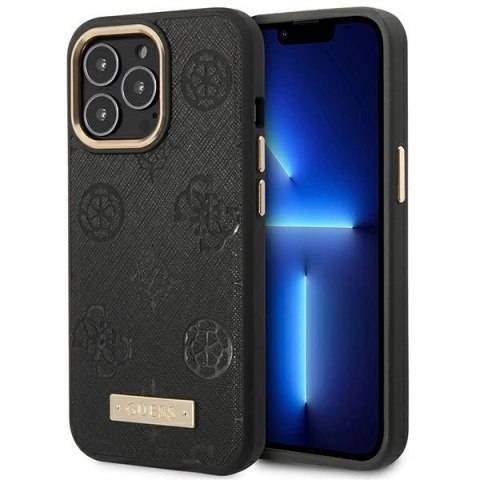 Etui Guess Peony Logo Plate MagSafe na iPhone 14 Pro - czarne