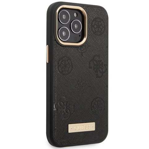 Etui Guess Peony Logo Plate MagSafe na iPhone 14 Pro - czarne