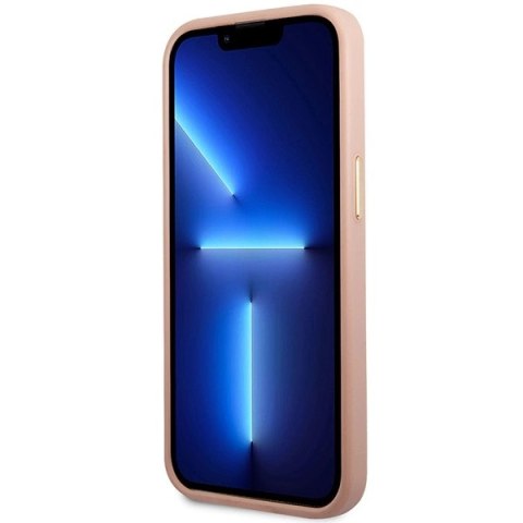 Etui Guess Peony Logo Plate MagSafe na iPhone 14 - różowe