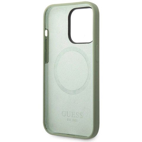 Etui Guess Silicone Logo Plate MagSafe na iPhone 14 Pro Max - zielone
