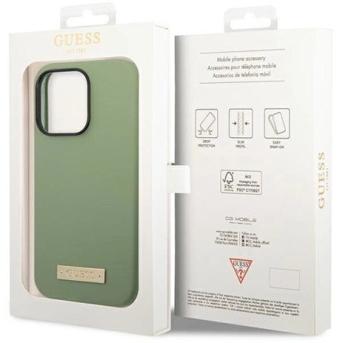 Etui Guess Silicone Logo Plate MagSafe na iPhone 14 Pro Max - zielone