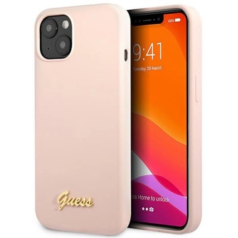 Etui Guess Silicone Script Gold Logo na iPhone 13 - jasnoróżowe