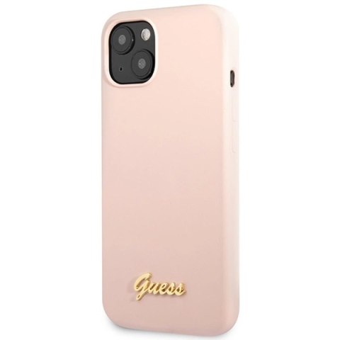 Etui Guess Silicone Script Gold Logo na iPhone 13 - jasnoróżowe