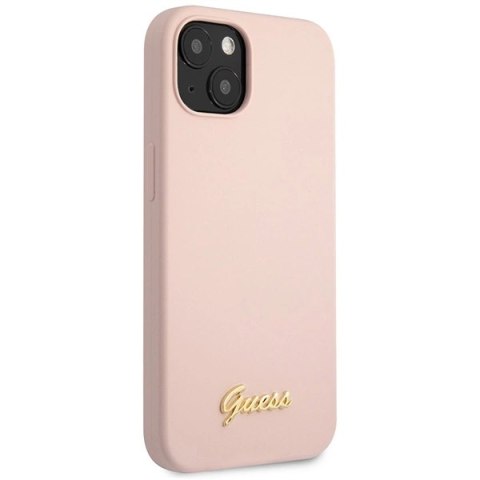 Etui Guess Silicone Script Gold Logo na iPhone 13 - jasnoróżowe