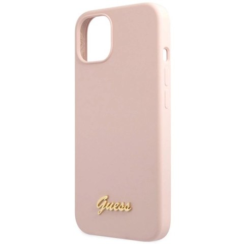 Etui Guess Silicone Script Gold Logo na iPhone 13 - jasnoróżowe