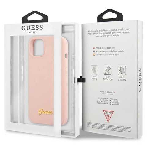 Etui Guess Silicone Script Gold Logo na iPhone 13 - jasnoróżowe