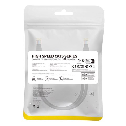 Kabel Ethernet Baseus High Speed Cat 5 RJ-45 1000Mb/s 0.5m okrągły - czarny Kabel Ethernet Baseus High Speed Cat 5 RJ-45 1000Mb/s 0.5m okrągły - czarny