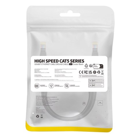 Kabel Ethernet Baseus High Speed Cat 5 RJ-45 1000Mb/s 1m okrągły - czarny Kabel Ethernet Baseus High Speed Cat 5 RJ-45 1000Mb/s 1m okrągły - czarny