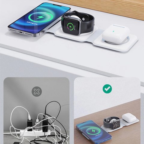 Ładowarka indukcyjna 3w1 Dudao A11N 15W - biała + kabel USB-C / USB-C Ładowarka indukcyjna 3w1 Dudao A11N 15W - biała + kabel USB-C / USB-C