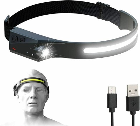 Latarka czołowa LED z czujnikiem ruchu IPX4 USB-C 1200 mAh - czarna Latarka czołowa LED z czujnikiem ruchu IPX4 USB-C 1200 mAh - czarna