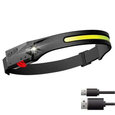 Latarka czołowa LED z czujnikiem ruchu IPX4 USB-C 1200 mAh - czarna Latarka czołowa LED z czujnikiem ruchu IPX4 USB-C 1200 mAh - czarna