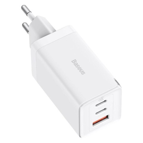 Szybka ładowarka sieciowa GaN 2xUSB C 1xUSB 65W Baseus GaN5 Pro + kabel USB C - USB C 100W - biała