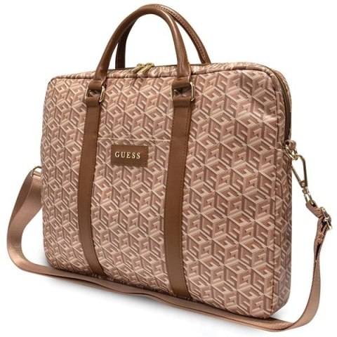 Torba Guess GCube Stripes na laptopa 16" - brązowa