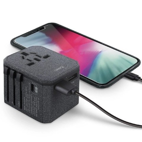 Adapter podróżny UNIQ Voyage LITHOS Collective 33W 2xUSB PD 18W QC 3.0 - szary Adapter podróżny UNIQ Voyage LITHOS Collective 33W 2xUSB PD 18W QC 3.0 - szary