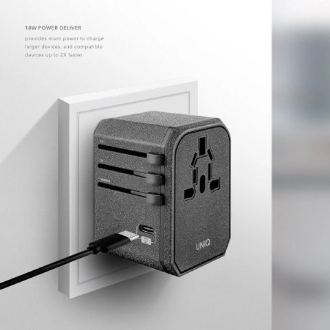 Adapter podróżny UNIQ Voyage LITHOS Collective 33W 2xUSB PD 18W QC 3.0 - szary Adapter podróżny UNIQ Voyage LITHOS Collective 33W 2xUSB PD 18W QC 3.0 - szary