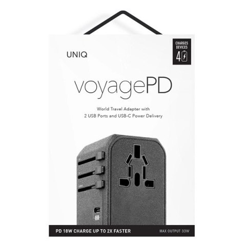 Adapter podróżny UNIQ Voyage LITHOS Collective 33W 2xUSB PD 18W QC 3.0 - szary Adapter podróżny UNIQ Voyage LITHOS Collective 33W 2xUSB PD 18W QC 3.0 - szary