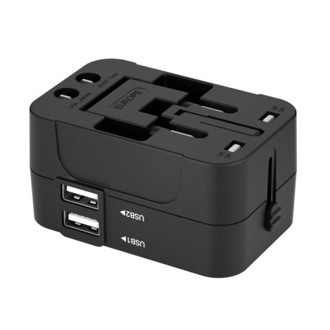 Adapter podróżny Wozinsky WUTWC uniwersalny 24W UE / US / AUS / UK / 2x USB-A - czarny Adapter podróżny Wozinsky WUTWC uniwersalny 24W UE / US / AUS / UK / 2x USB-A - czarny