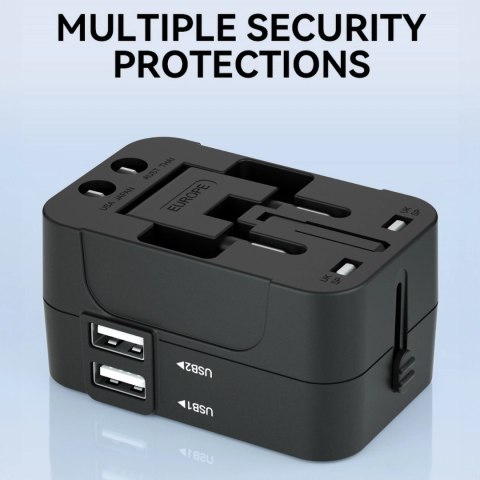 Adapter podróżny Wozinsky WUTWC uniwersalny 24W UE / US / AUS / UK / 2x USB-A - czarny Adapter podróżny Wozinsky WUTWC uniwersalny 24W UE / US / AUS / UK / 2x USB-A - czarny
