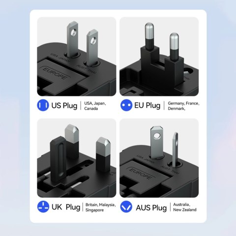 Adapter podróżny Wozinsky WUTWC uniwersalny 24W UE / US / AUS / UK / 2x USB-A - czarny Adapter podróżny Wozinsky WUTWC uniwersalny 24W UE / US / AUS / UK / 2x USB-A - czarny