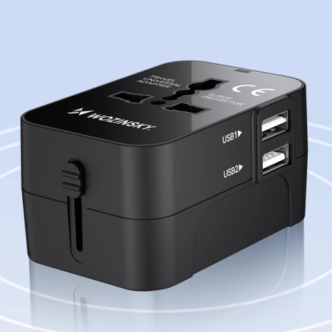 Adapter podróżny Wozinsky WUTWC uniwersalny 24W UE / US / AUS / UK / 2x USB-A - czarny Adapter podróżny Wozinsky WUTWC uniwersalny 24W UE / US / AUS / UK / 2x USB-A - czarny