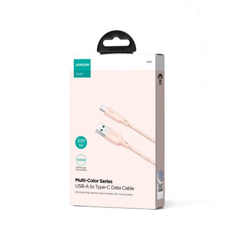 Kabel Joyroom Multi-Color Series S-A34 USB-A / USB-C 100W 1m - różowy Kabel Joyroom Multi-Color Series S-A34 USB-A / USB-C 100W 1m - różowy