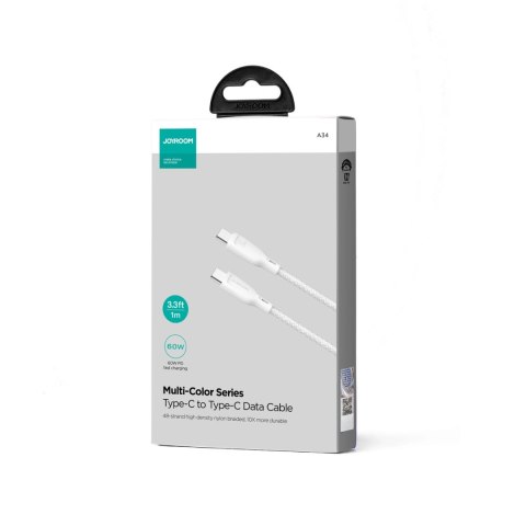 Kabel Joyroom Multi-Color Series S-A34 USB-C / USB-C PD 60W 1m - biały Kabel Joyroom Multi-Color Series S-A34 USB-C / USB-C PD 60W 1m - biały