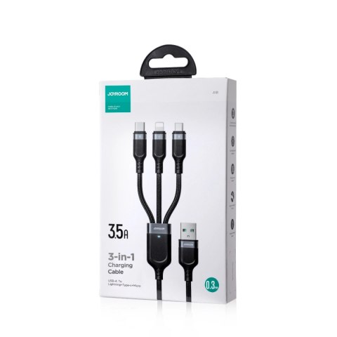 Kabel Joyroom Multi-Use Series S-A18 3w1 USB-A - Lightning / USB-C / micro USB 0.3m - czarny Kabel Joyroom Multi-Use Series S-A18 3w1 USB-A - Lightning / USB-C / micro USB 0.3m - czarny