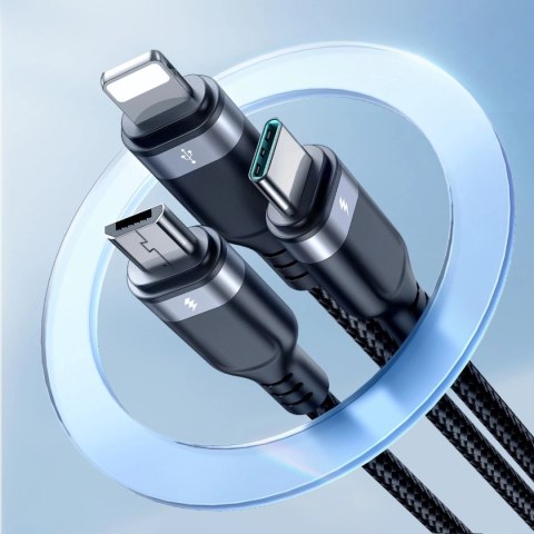 Kabel Joyroom Multi-Use Series S-A18 3w1 USB-A - Lightning / USB-C / micro USB 1.2m - czarny Kabel Joyroom Multi-Use Series S-A18 3w1 USB-A - Lightning / USB-C / micro USB 1.2m - czarny