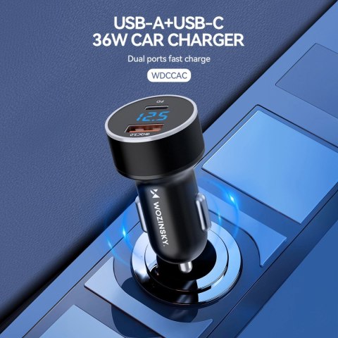 Ładowarka samochodowa Wozinsky WDCCAC USB-C USB-A 36W - czarna Ładowarka samochodowa Wozinsky WDCCAC USB-C USB-A 36W - czarna