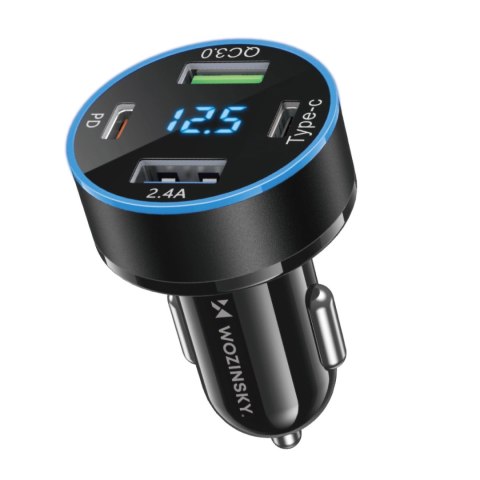 Ładowarka samochodowa Wozinsky WDCCB z wyświetlaczem 50W 2xUSB-C / 2xUSB-A - czarna Ładowarka samochodowa Wozinsky WDCCB z wyświetlaczem 50W 2xUSB-C / 2xUSB-A - czarna