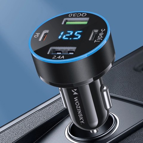 Ładowarka samochodowa Wozinsky WDCCB z wyświetlaczem 50W 2xUSB-C / 2xUSB-A - czarna Ładowarka samochodowa Wozinsky WDCCB z wyświetlaczem 50W 2xUSB-C / 2xUSB-A - czarna