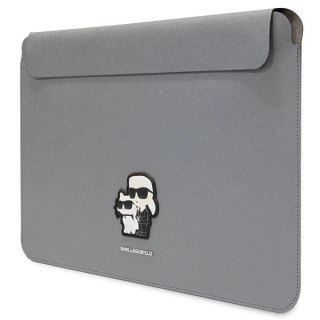 Pokrowiec Karl Lagerfeld Saffiano Karl&Choupette na laptopa 16" - srebrny