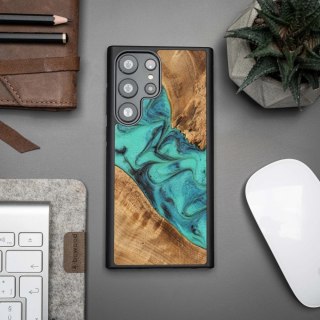 Etui Bewood Unique Turquoise z drewna i żywicy na Samsung Galaxy S23 Ultra - turkusowo-czarne