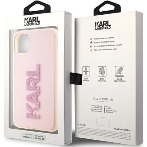 Etui Karl Lagerfeld 3D Rubber Glitter Logo na iPhone 11 / Xr - różowe Etui Karl Lagerfeld 3D Rubber Glitter Logo na iPhone 11 / Xr - różowe