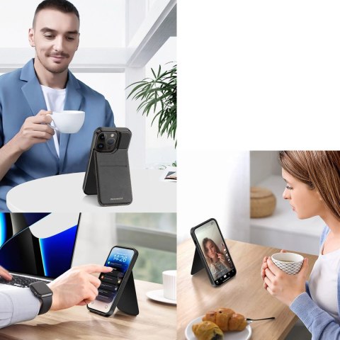 Etui portfel Dux Ducis Rafi Mag z podstawką 3w1 do iPhone 15 Pro z MagSafe i blokadą RFID - czarne Etui portfel Dux Ducis Rafi Mag z podstawką 3w1 do iPhone 15 Pro z MagSafe i blokadą RFID - czarne