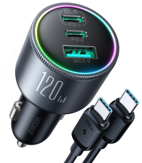 Ładowarka samochodowa Joyroom JR-CCN07 120W 2xUSB-C USB-A + kabel USB-C 100W - ciemnoszara Ładowarka samochodowa Joyroom JR-CCN07 120W 2xUSB-C USB-A + kabel USB-C 100W - ciemnoszara