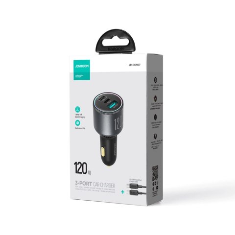 Ładowarka samochodowa Joyroom JR-CCN07 120W 2xUSB-C USB-A + kabel USB-C 100W - ciemnoszara Ładowarka samochodowa Joyroom JR-CCN07 120W 2xUSB-C USB-A + kabel USB-C 100W - ciemnoszara