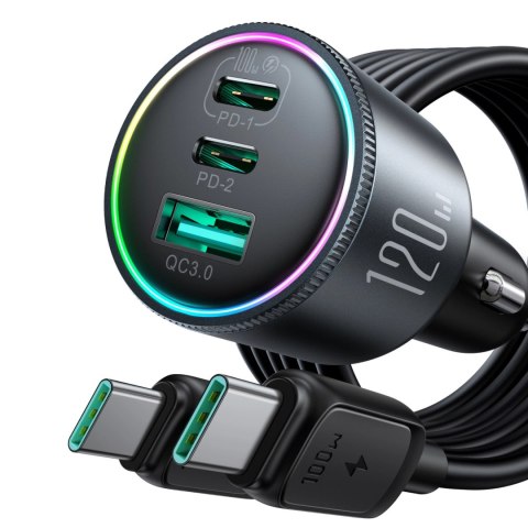 Ładowarka samochodowa Joyroom JR-CCN07 120W 2xUSB-C USB-A + kabel USB-C 100W - ciemnoszara Ładowarka samochodowa Joyroom JR-CCN07 120W 2xUSB-C USB-A + kabel USB-C 100W - ciemnoszara