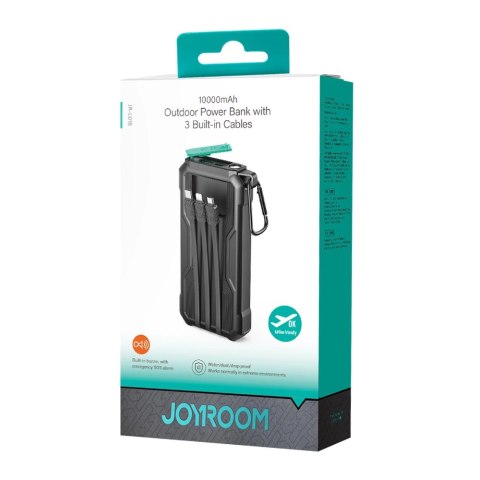 Powerbank 10000mAh Joyroom JR-L016 z wbudowanymi kablami USB-C/micro USB/Lightning - czarny Powerbank 10000mAh Joyroom JR-L016 z wbudowanymi kablami USB-C/micro USB/Lightning - czarny