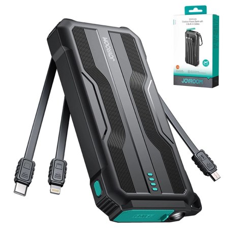 Powerbank 10000mAh Joyroom JR-L016 z wbudowanymi kablami USB-C/micro USB/Lightning - czarny Powerbank 10000mAh Joyroom JR-L016 z wbudowanymi kablami USB-C/micro USB/Lightning - czarny