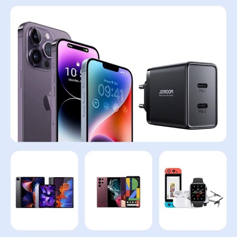 Szybka ładowarka Joyroom JR-TCF09 2x USB-C 40W - czarna Szybka ładowarka Joyroom JR-TCF09 2x USB-C 40W - czarna
